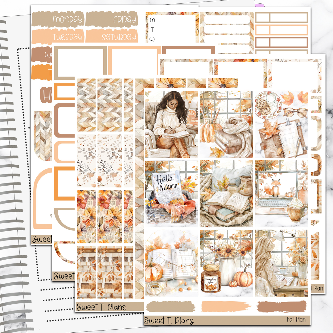 Fall Plan Autumn Sticker Kit Universal Vertical Planners – Sweet T. Plans