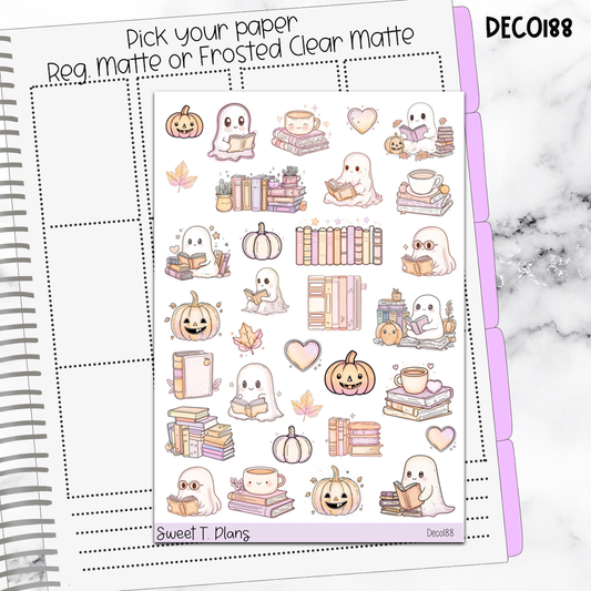 Deco Clipart Sticker Sheet (Deco-188) Halloween Reading Ghost