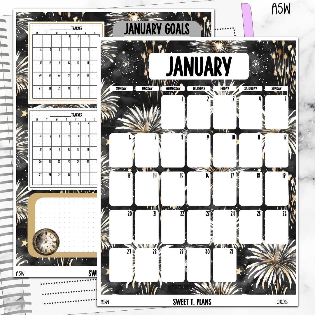 January Monthly 2025 New Year Jumbo Sticker A5w A5 B6 Hobonichi Cousin