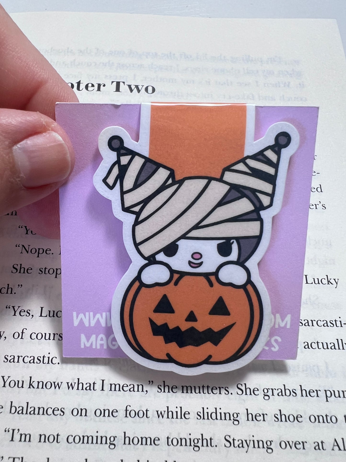 Kawaii Rabbit Wearing Black Pumpkin Magnetic Bookmark