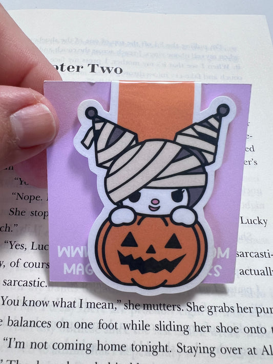 Kawaii Rabbit Wearing Black Pumpkin Magnetic Bookmark