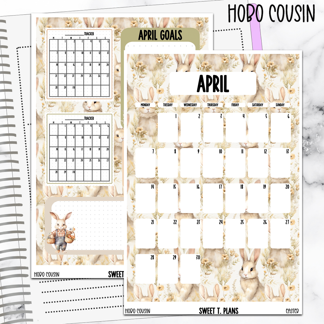 April Monthly Easter Jumbo Sticker A5w A5 B6 Hobonichi Cousin