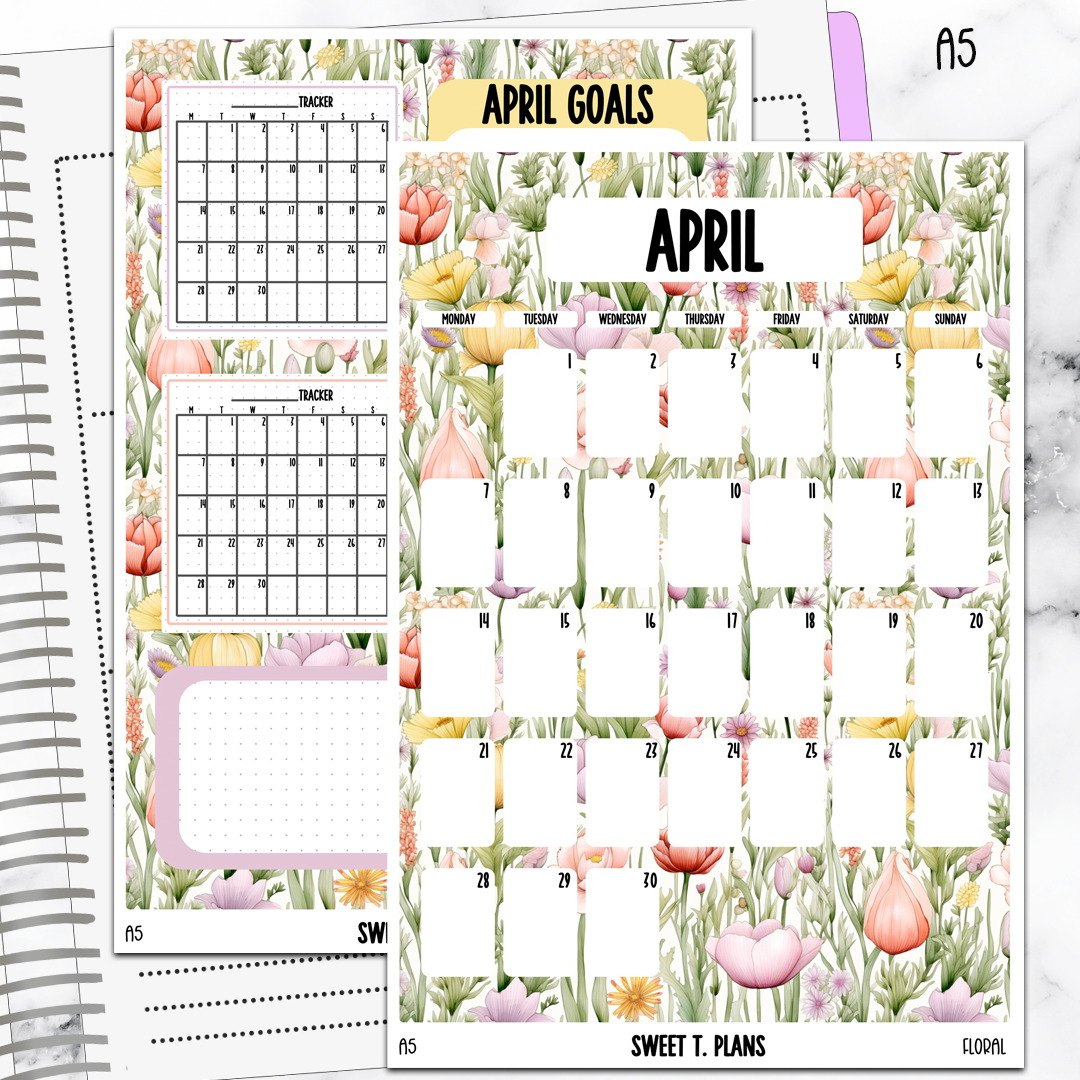 April Monthly Floral Jumbo Sticker A5w A5 B6 Hobonichi Cousin