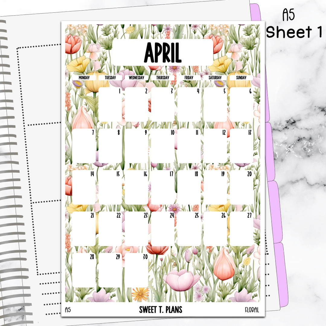 April Monthly Floral Jumbo Sticker A5w A5 B6 Hobonichi Cousin