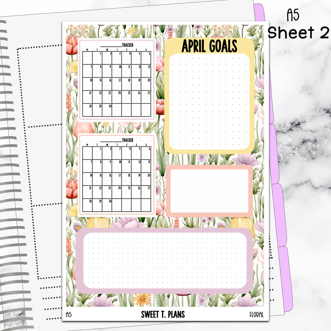 April Monthly Floral Jumbo Sticker A5w A5 B6 Hobonichi Cousin