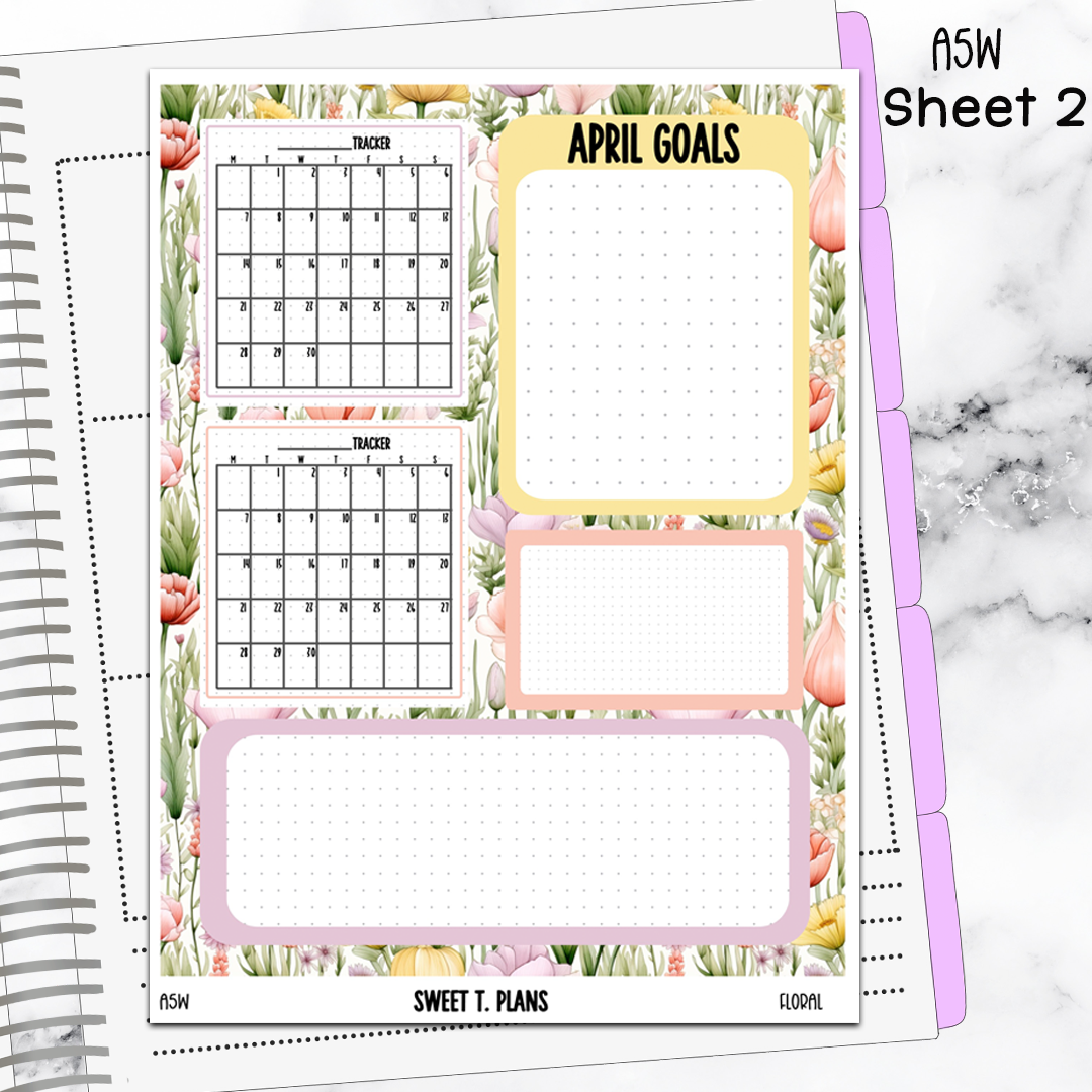 April Monthly Floral Jumbo Sticker A5w A5 B6 Hobonichi Cousin