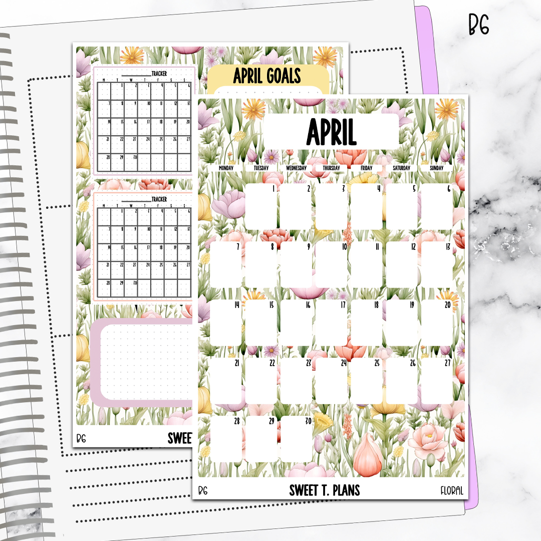 April Monthly Floral Jumbo Sticker A5w A5 B6 Hobonichi Cousin