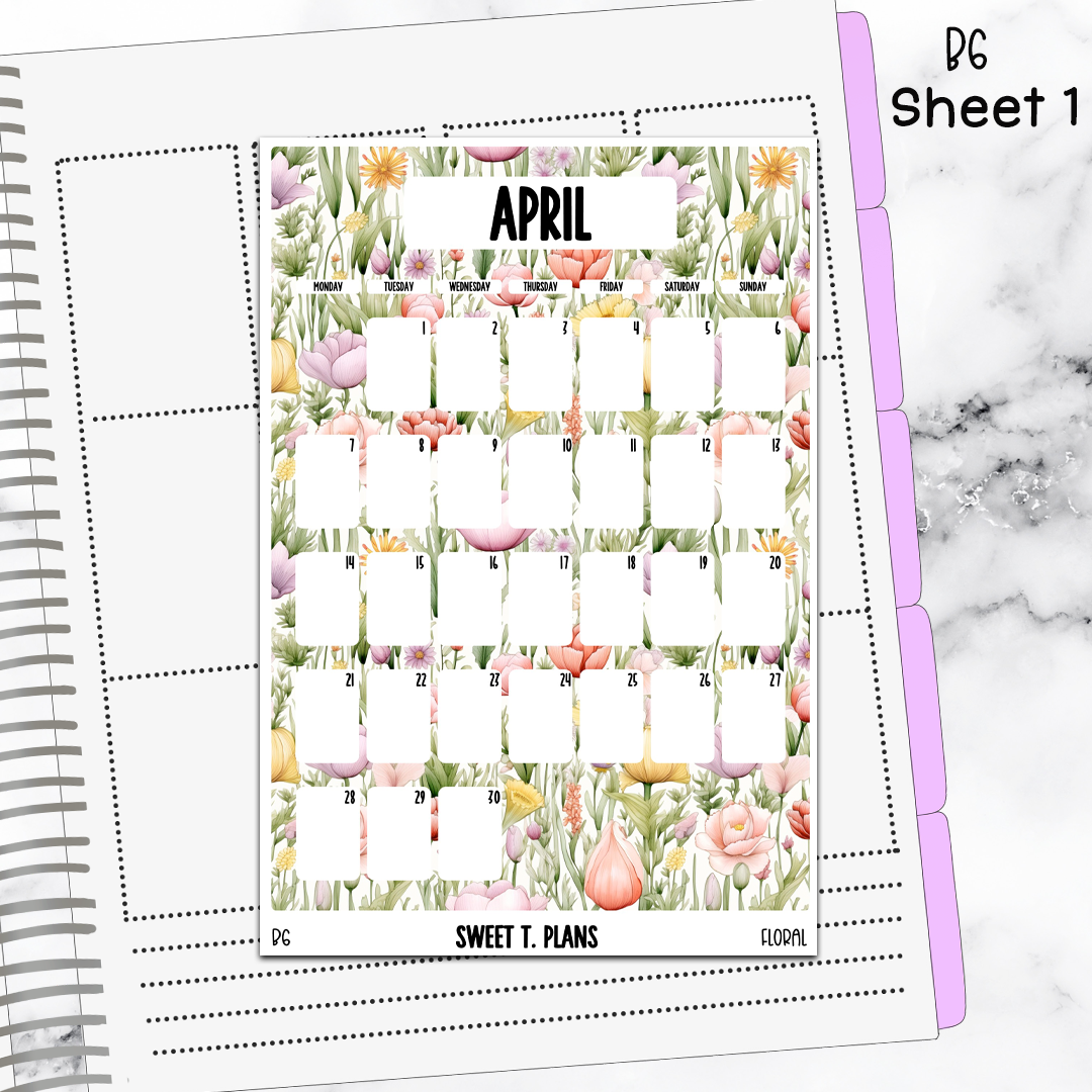 April Monthly Floral Jumbo Sticker A5w A5 B6 Hobonichi Cousin