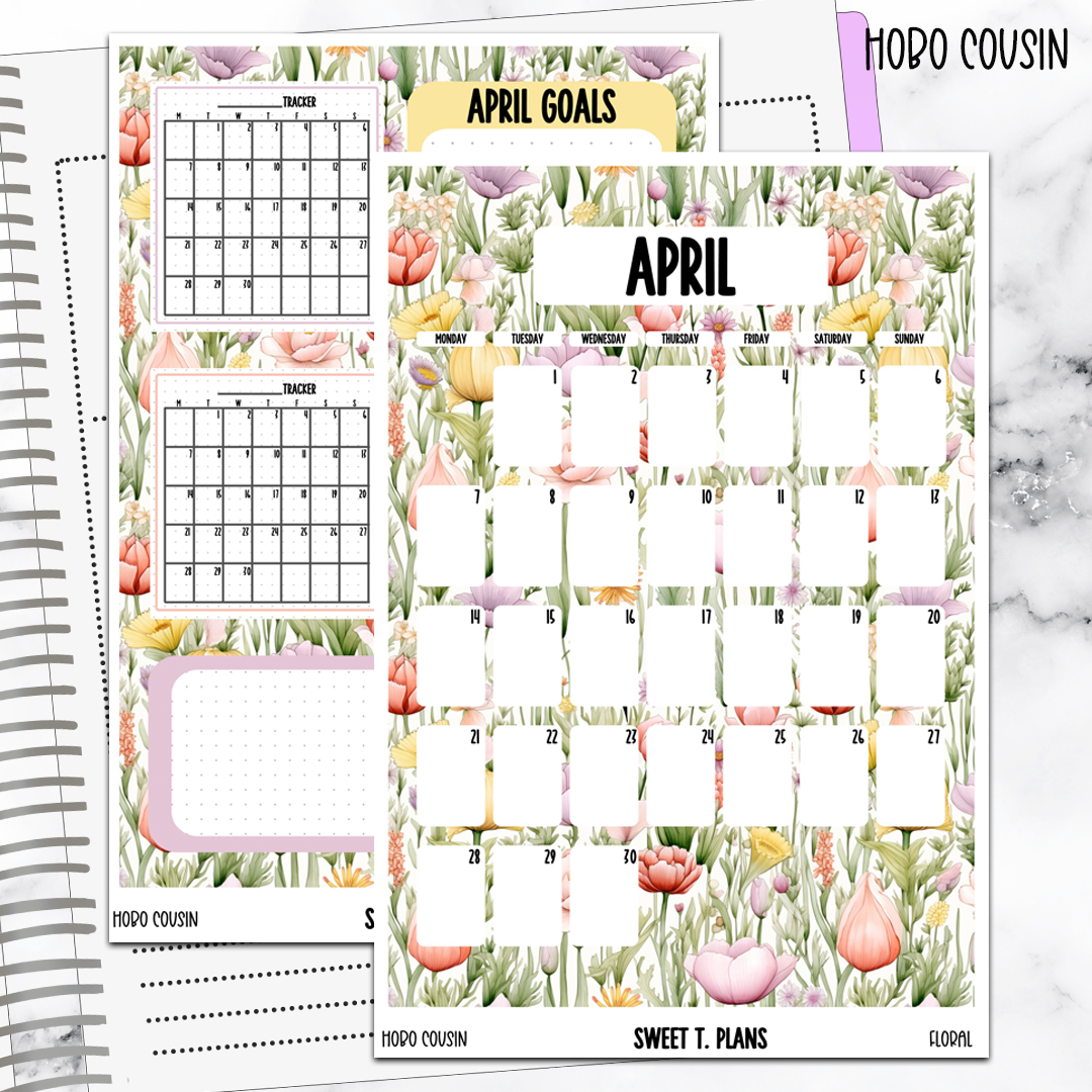 April Monthly Floral Jumbo Sticker A5w A5 B6 Hobonichi Cousin