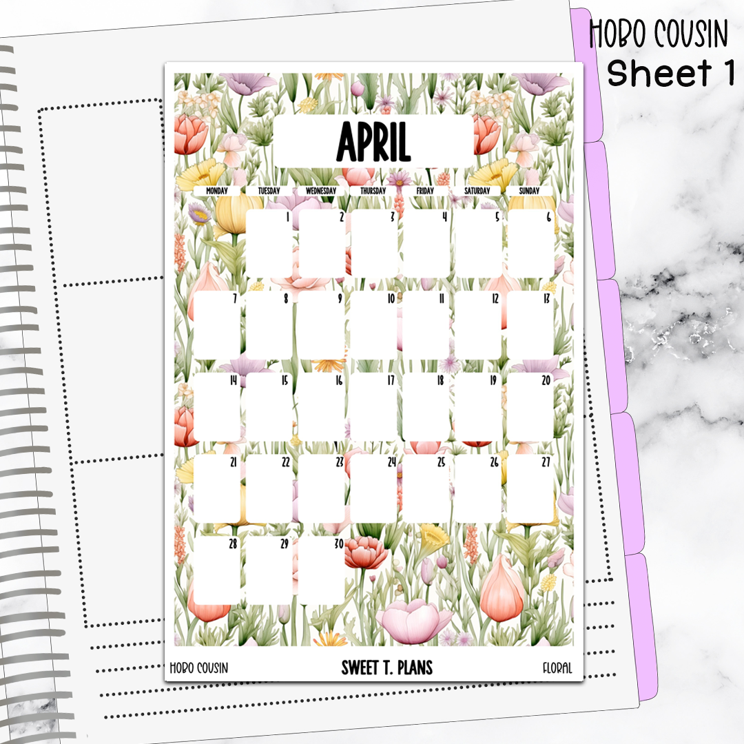 April Monthly Floral Jumbo Sticker A5w A5 B6 Hobonichi Cousin