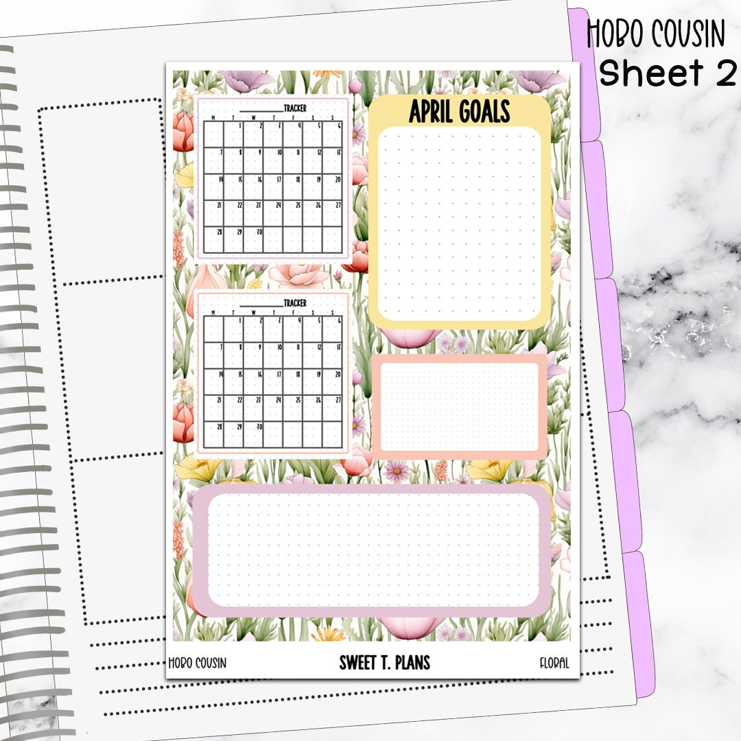 April Monthly Floral Jumbo Sticker A5w A5 B6 Hobonichi Cousin