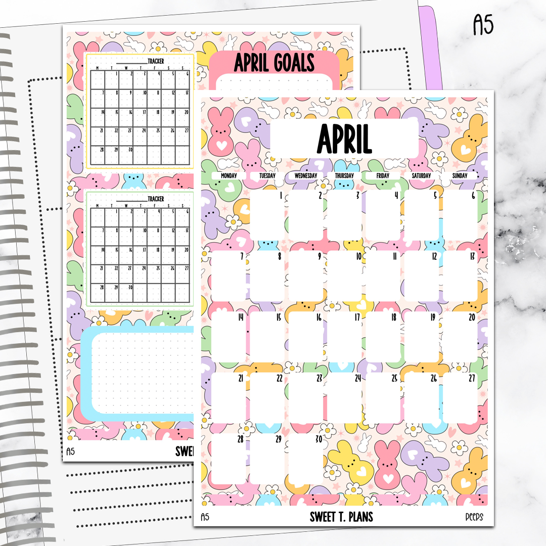 April Monthly Peeps Jumbo Sticker A5w A5 B6 Hobonichi Cousin