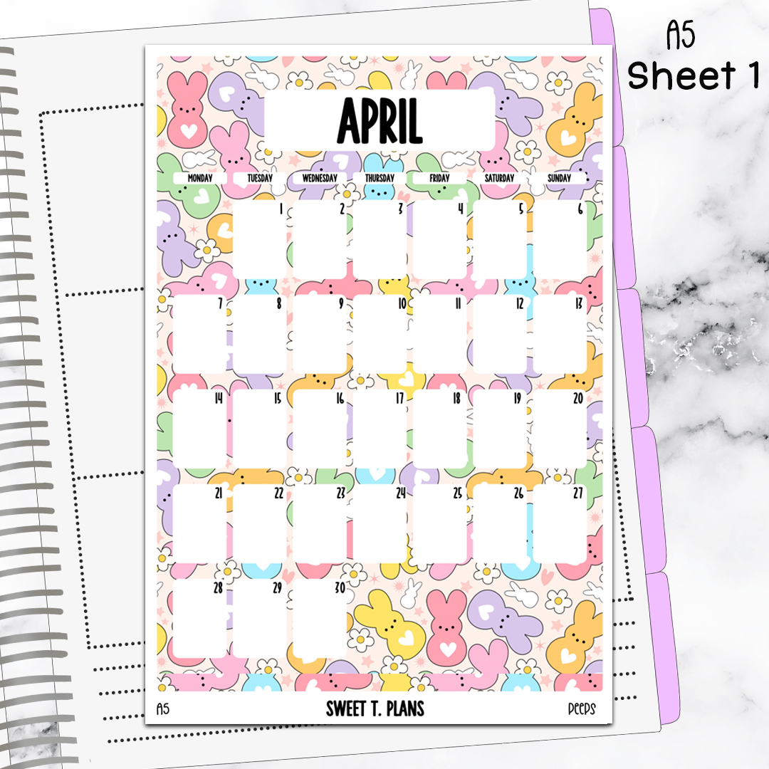 April Monthly Peeps Jumbo Sticker A5w A5 B6 Hobonichi Cousin