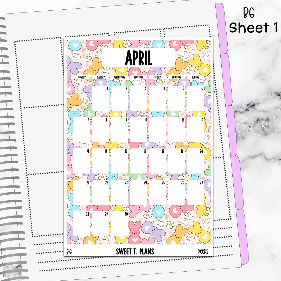 April Monthly Peeps Jumbo Sticker A5w A5 B6 Hobonichi Cousin