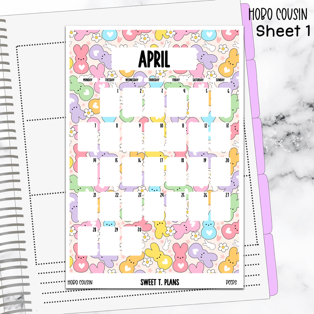 April Monthly Peeps Jumbo Sticker A5w A5 B6 Hobonichi Cousin