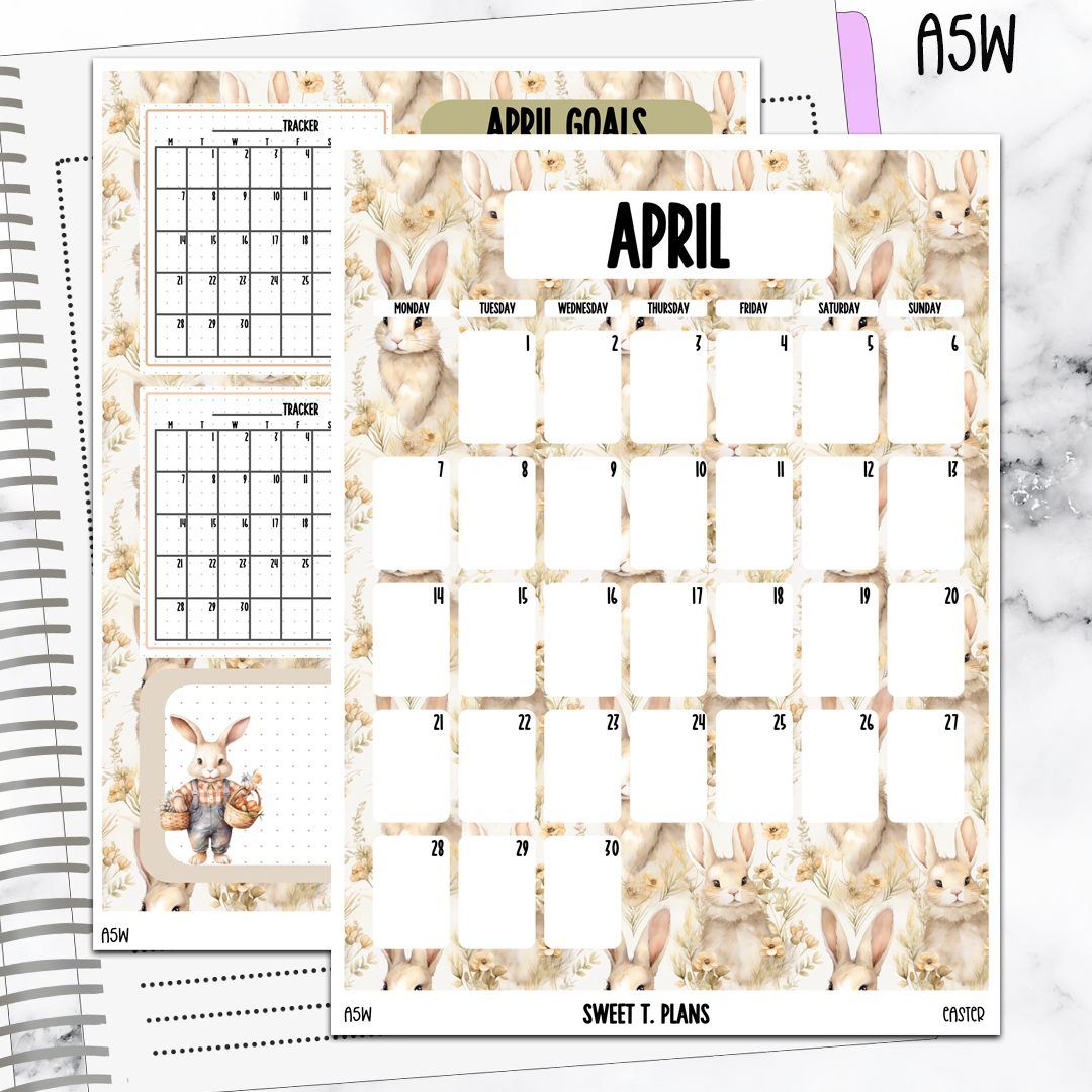 April Monthly Easter Jumbo Sticker A5w A5 B6 Hobonichi Cousin