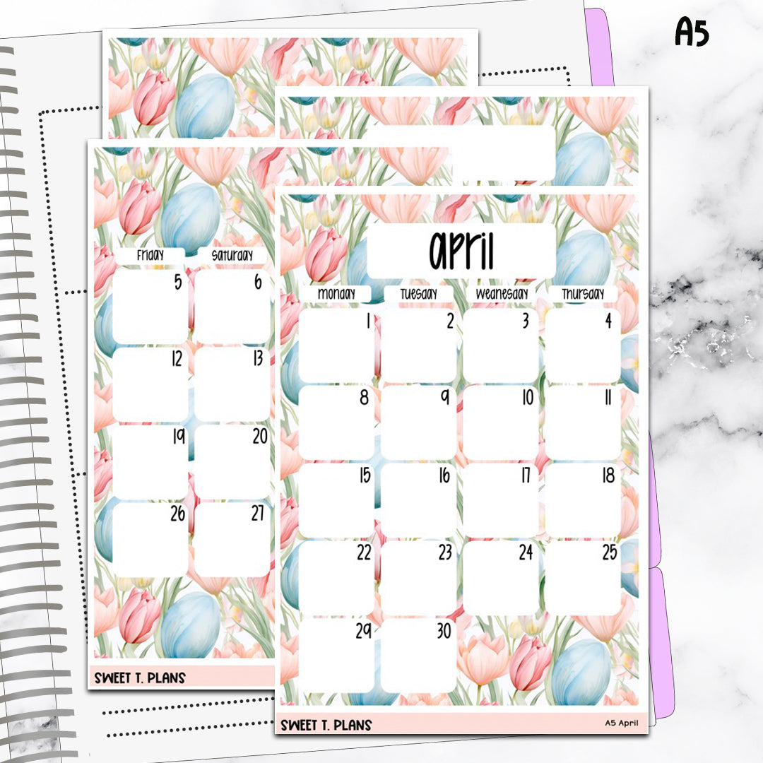 April Floral Monthly Jumbo Sticker Full Sheet A5w B6 Hobonichi Cousin