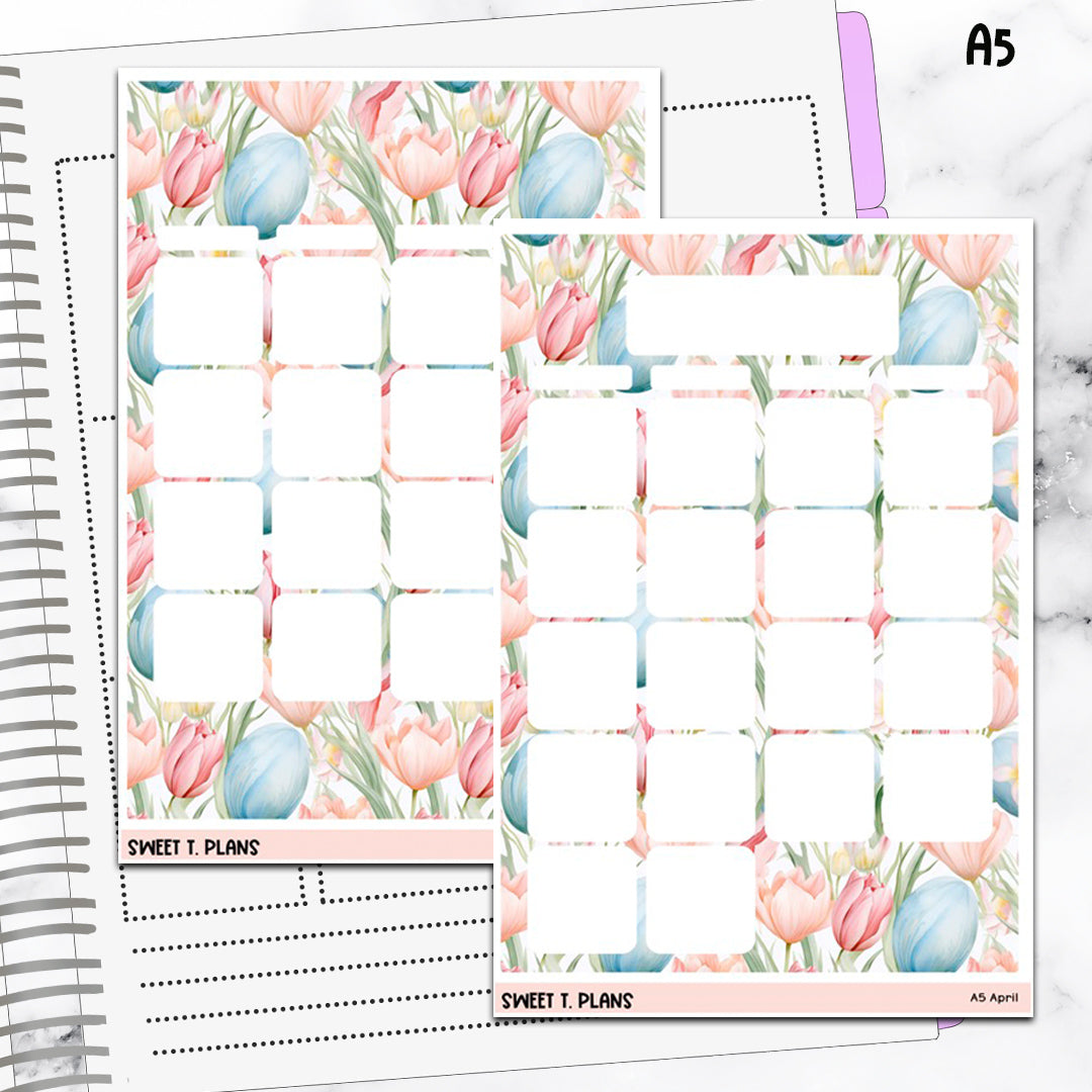 April Floral Monthly Jumbo Sticker Full Sheet A5w B6 Hobonichi Cousin