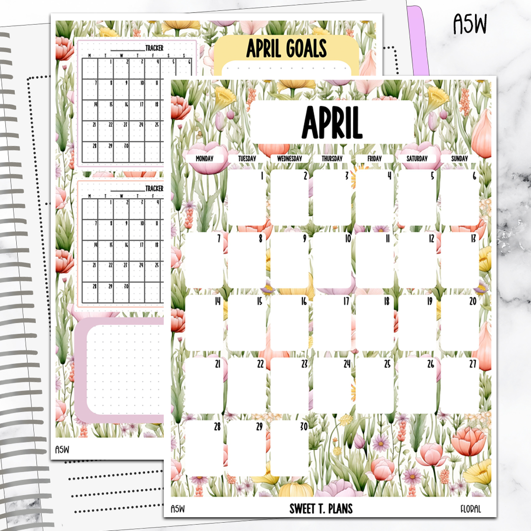 April Monthly Floral Jumbo Sticker A5w A5 B6 Hobonichi Cousin