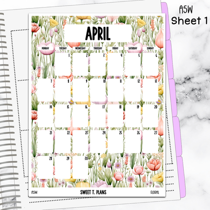 April Monthly Floral Jumbo Sticker A5w A5 B6 Hobonichi Cousin