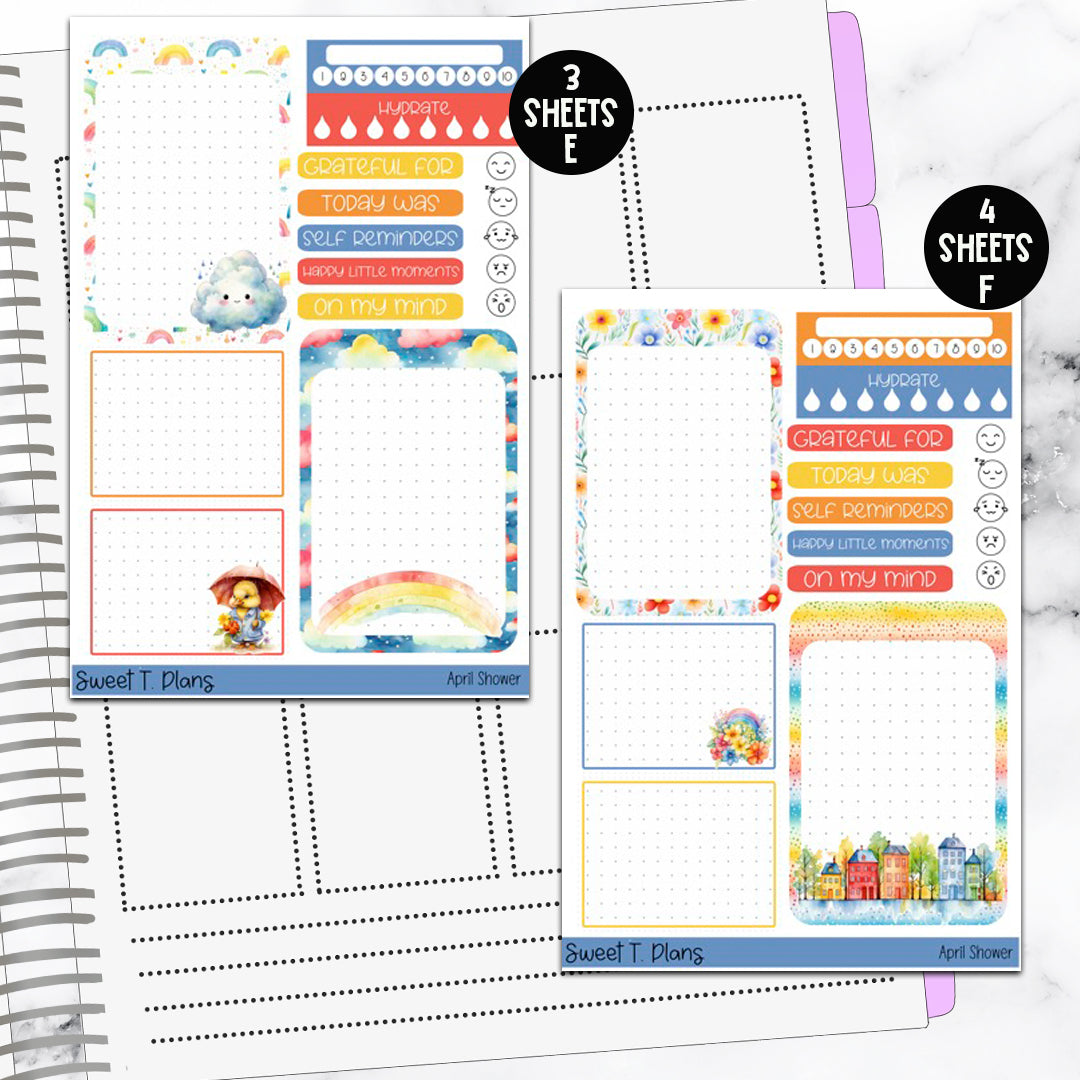 April Showers Spring Bundle or Single Sheets Weekly Ultimate Journaling Kit