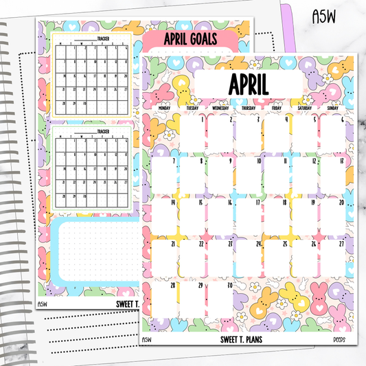 April Monthly Peeps Jumbo Sticker A5w A5 B6 Hobonichi Cousin