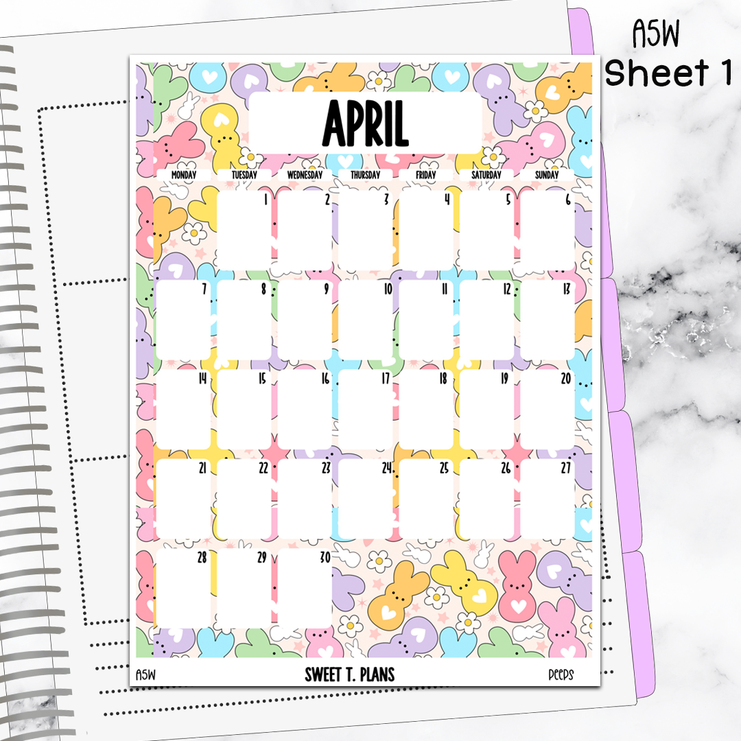 April Monthly Peeps Jumbo Sticker A5w A5 B6 Hobonichi Cousin