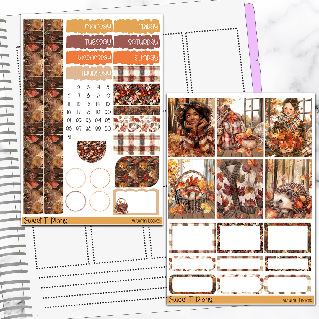 Autumn Leaves Fall  Vertical Mini/B6 Print Pression Weekly Sticker Kit