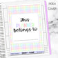 Gingham Print This Planner Belongs To Jumbo Sticker A5w B6 Hobonichi Cousin