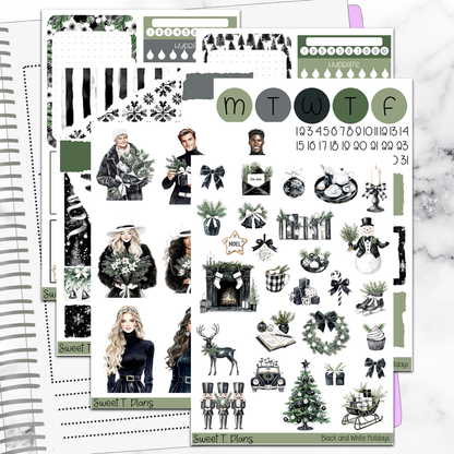 Black and White Holiday Christmas Winter Bundle or Single Sheets Weekly Ultimate Journaling Kit