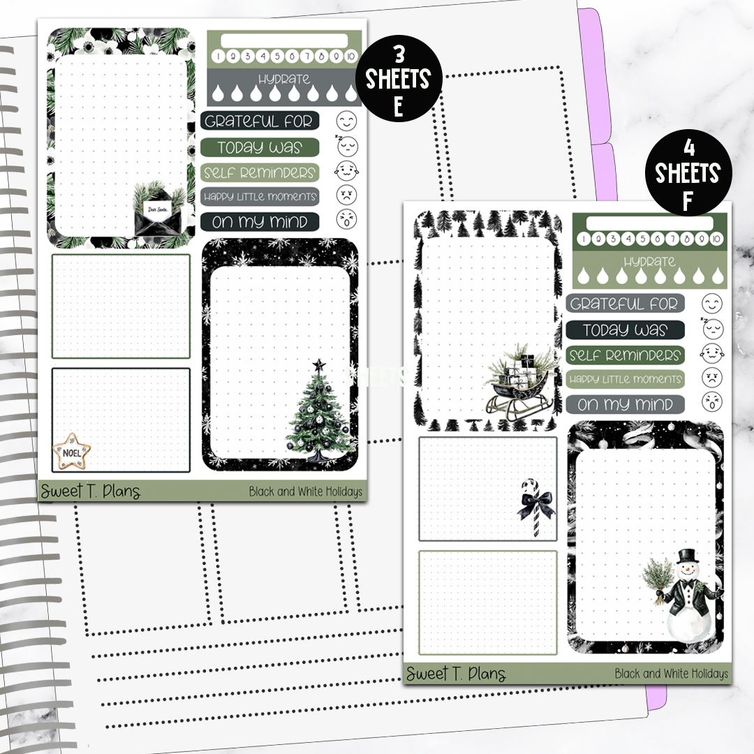 Black and White Holiday Christmas Winter Bundle or Single Sheets Weekly Ultimate Journaling Kit