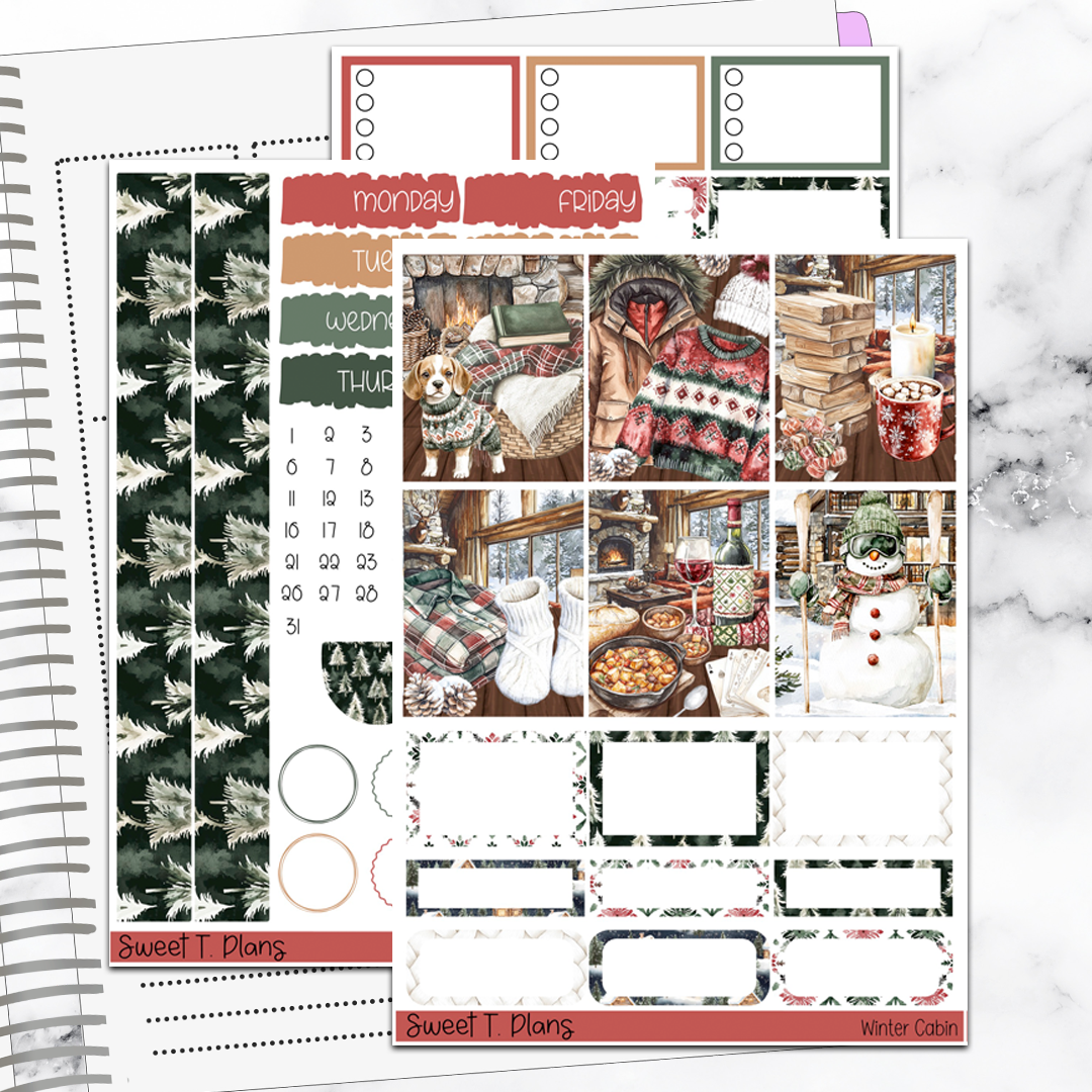 Winter Cabin Vertical Mini/B6 Print Pression Weekly Sticker Kit