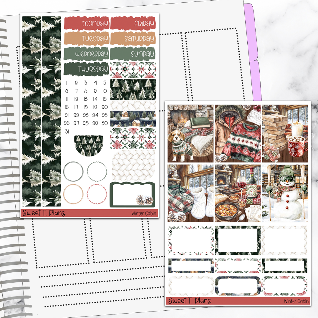 Winter Cabin Vertical Mini/B6 Print Pression Weekly Sticker Kit