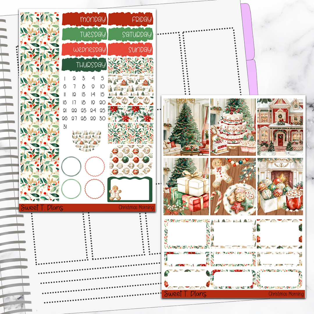 Christmas Morning Family Holiday Winter Vertical Mini/B6 Print Pression Weekly Sticker Kit