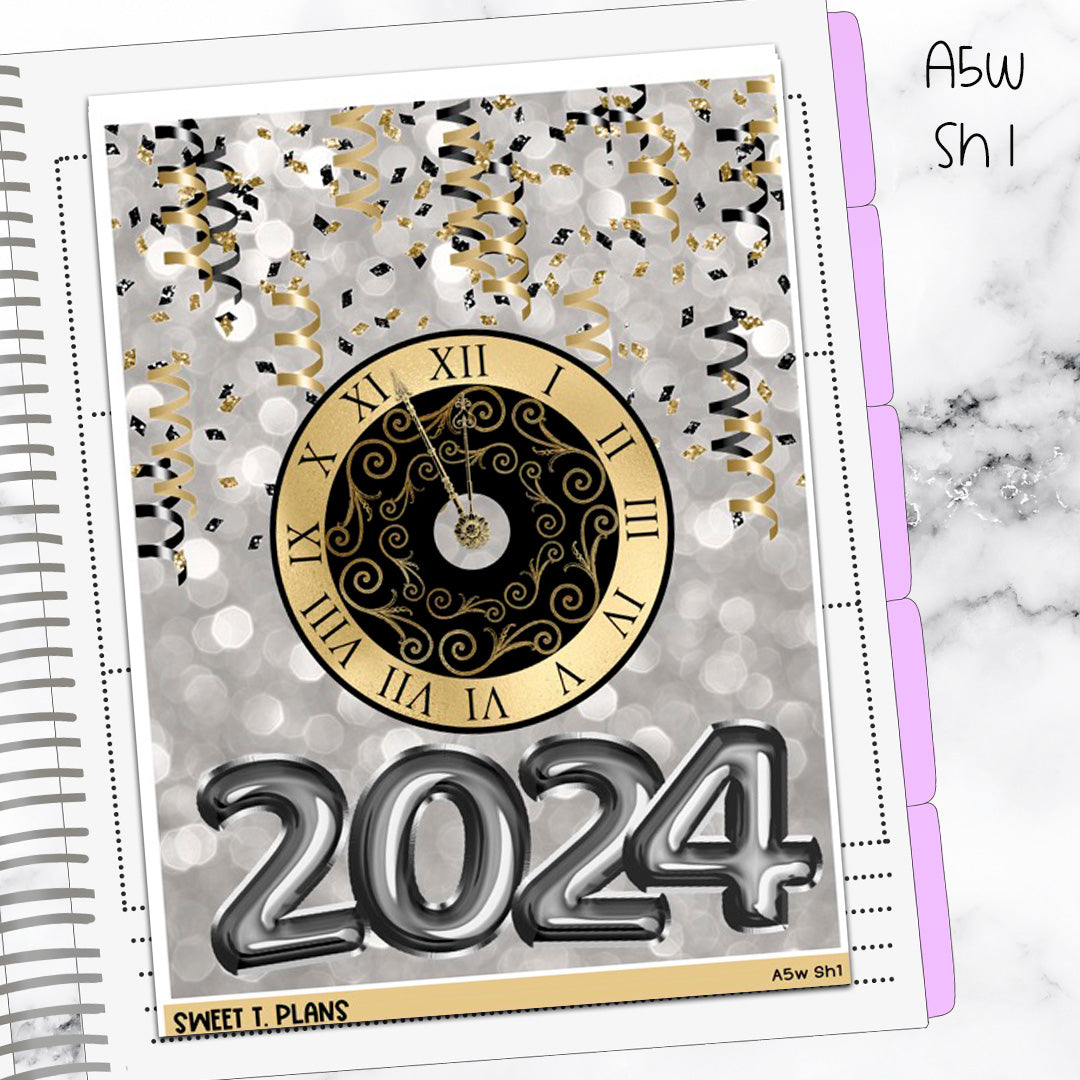 New Years Eve 2024 Jumbo Sticker A5w B6 Hobonichi Cousin – Sweet T. Plans