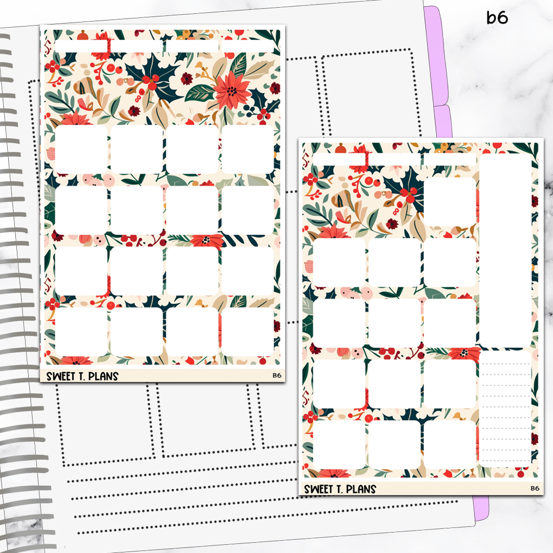 December Floral Monthly Jumbo Sticker Full Sheet A5w A5 B6 Hobonichi Cousin