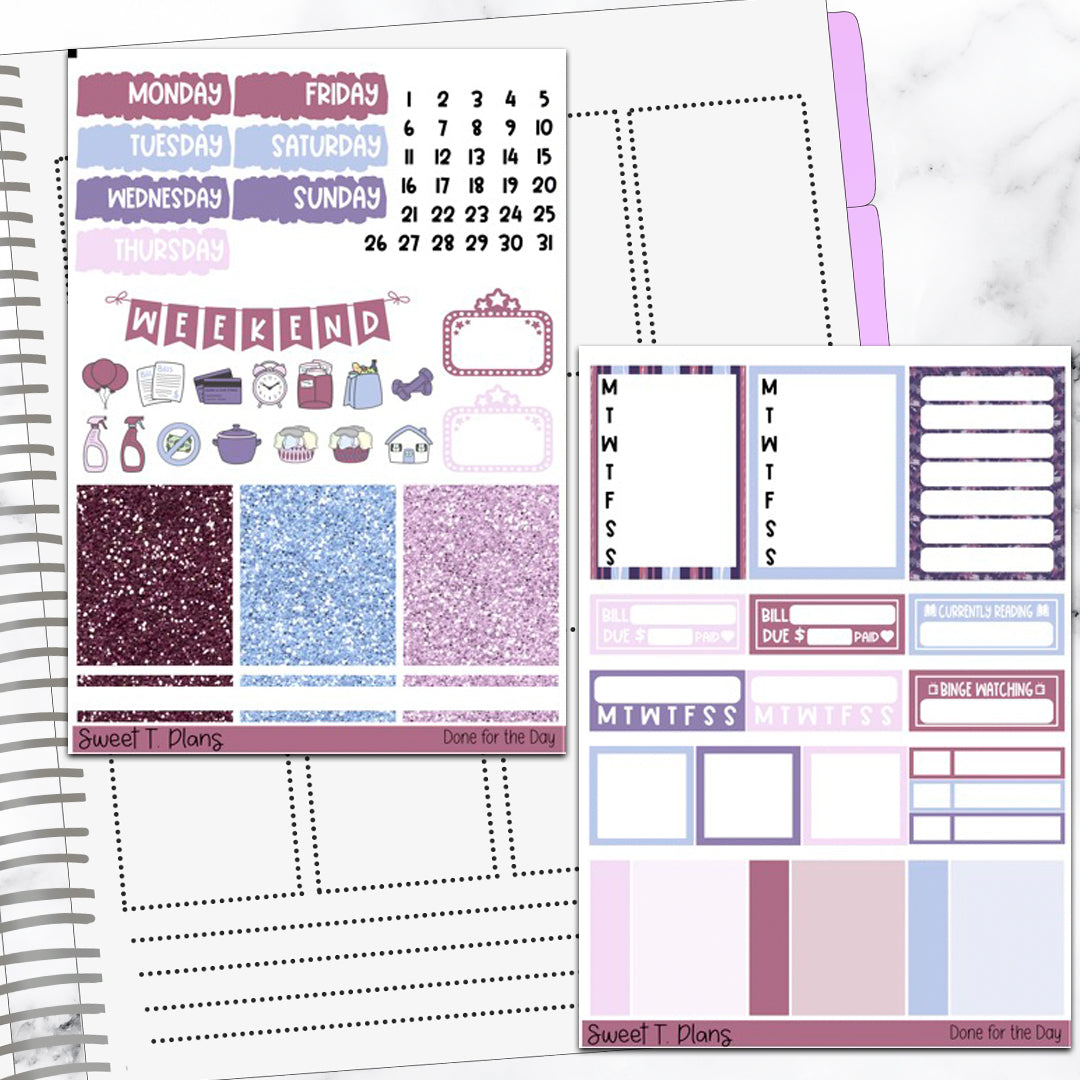 Done for the Day Night Routine Weekly Sticker Kit Universal Vertical Planners