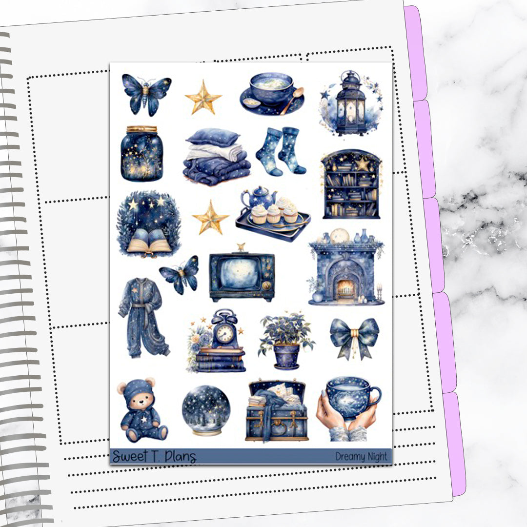 Dreamy Night Weekly Sticker Kit Universal Vertical Planners