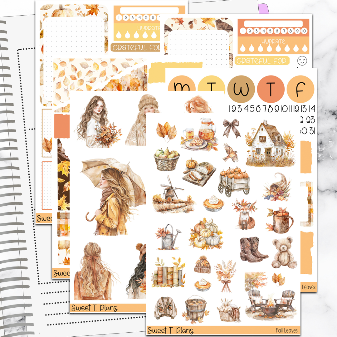 Fall Leaves Autumn Bundle or Single Sheets Weekly Ultimate Journaling Kit