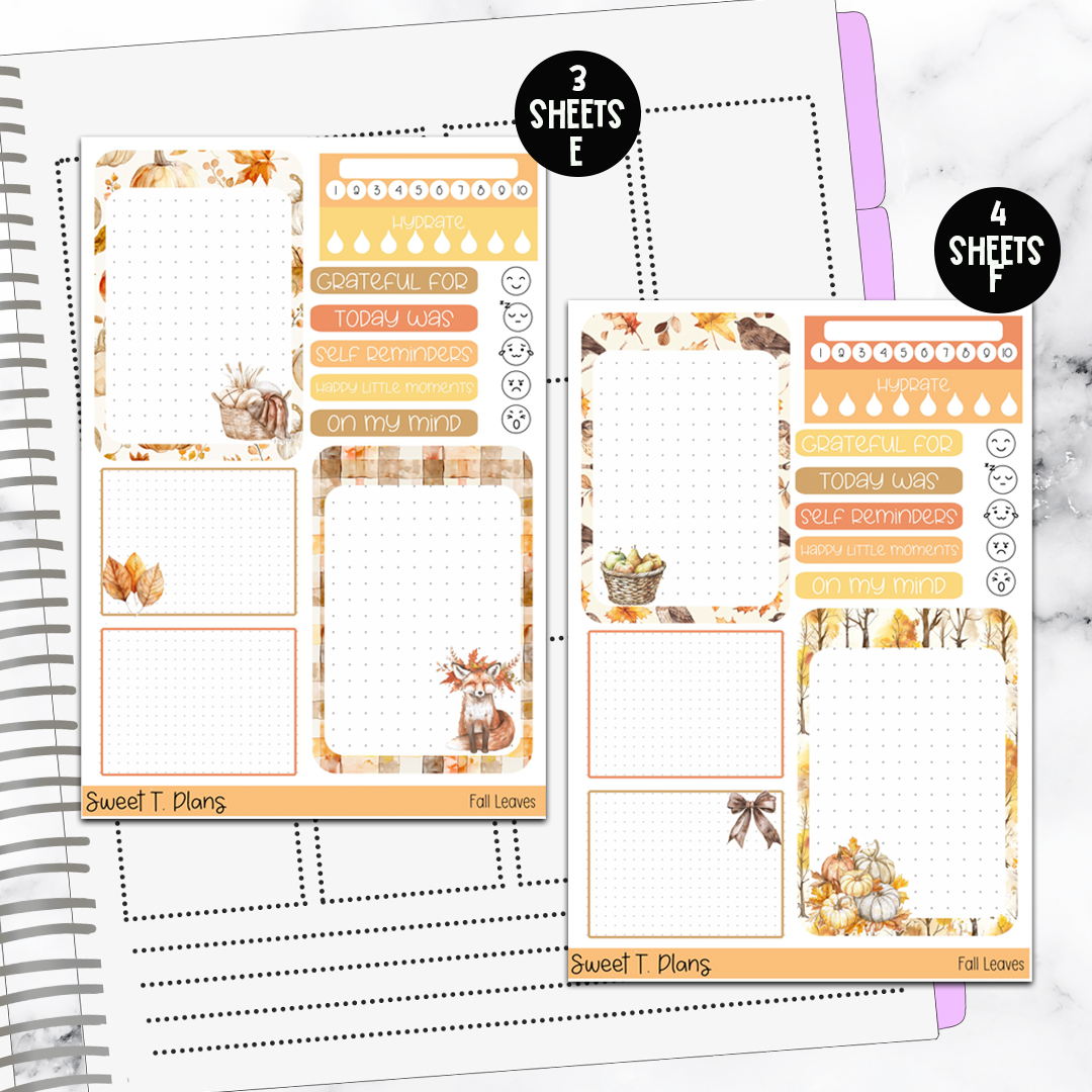 Fall Leaves Autumn Bundle or Single Sheets Weekly Ultimate Journaling Kit