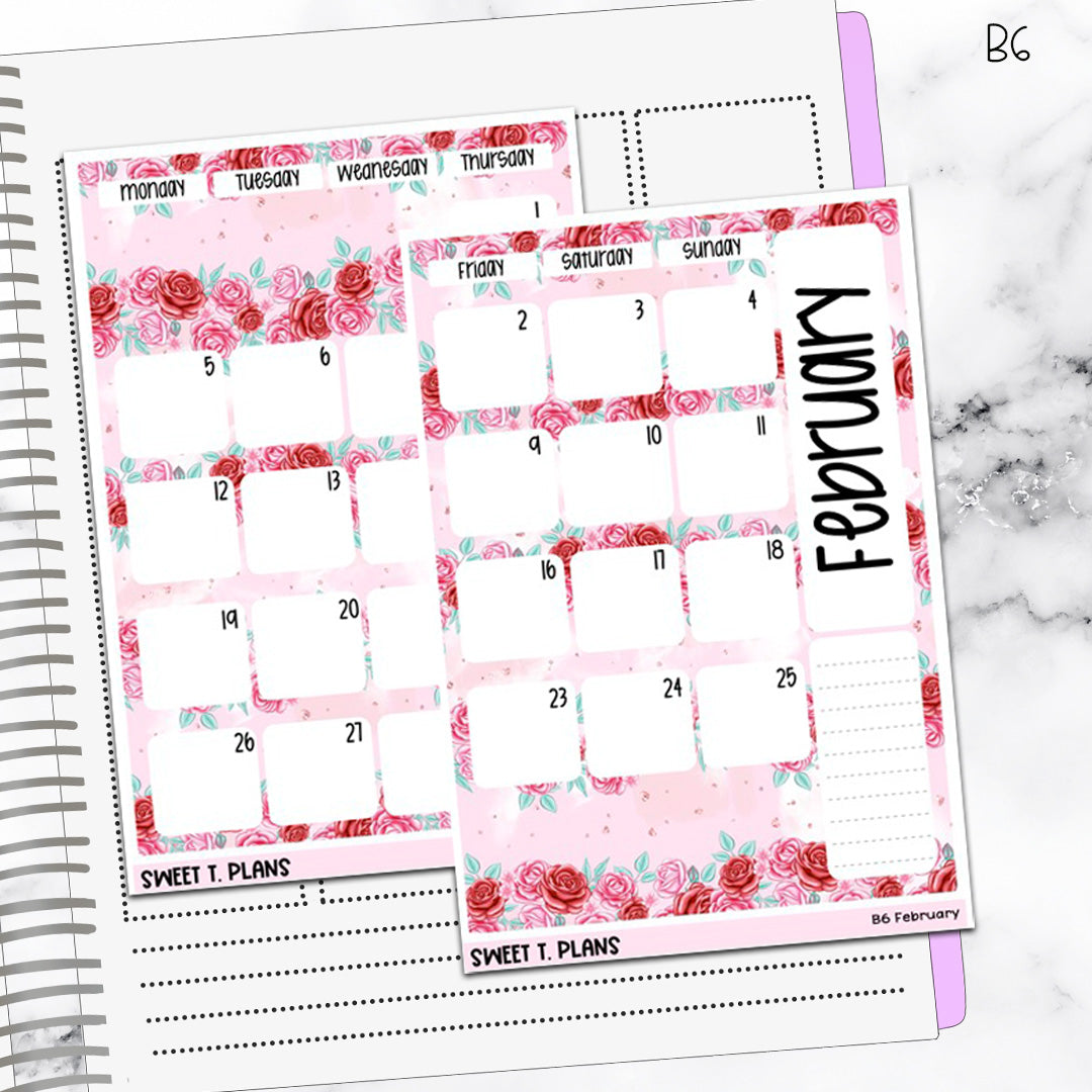 February Floral Monthly Jumbo Sticker Full Sheet A5w B6 Hobonichi Cousin