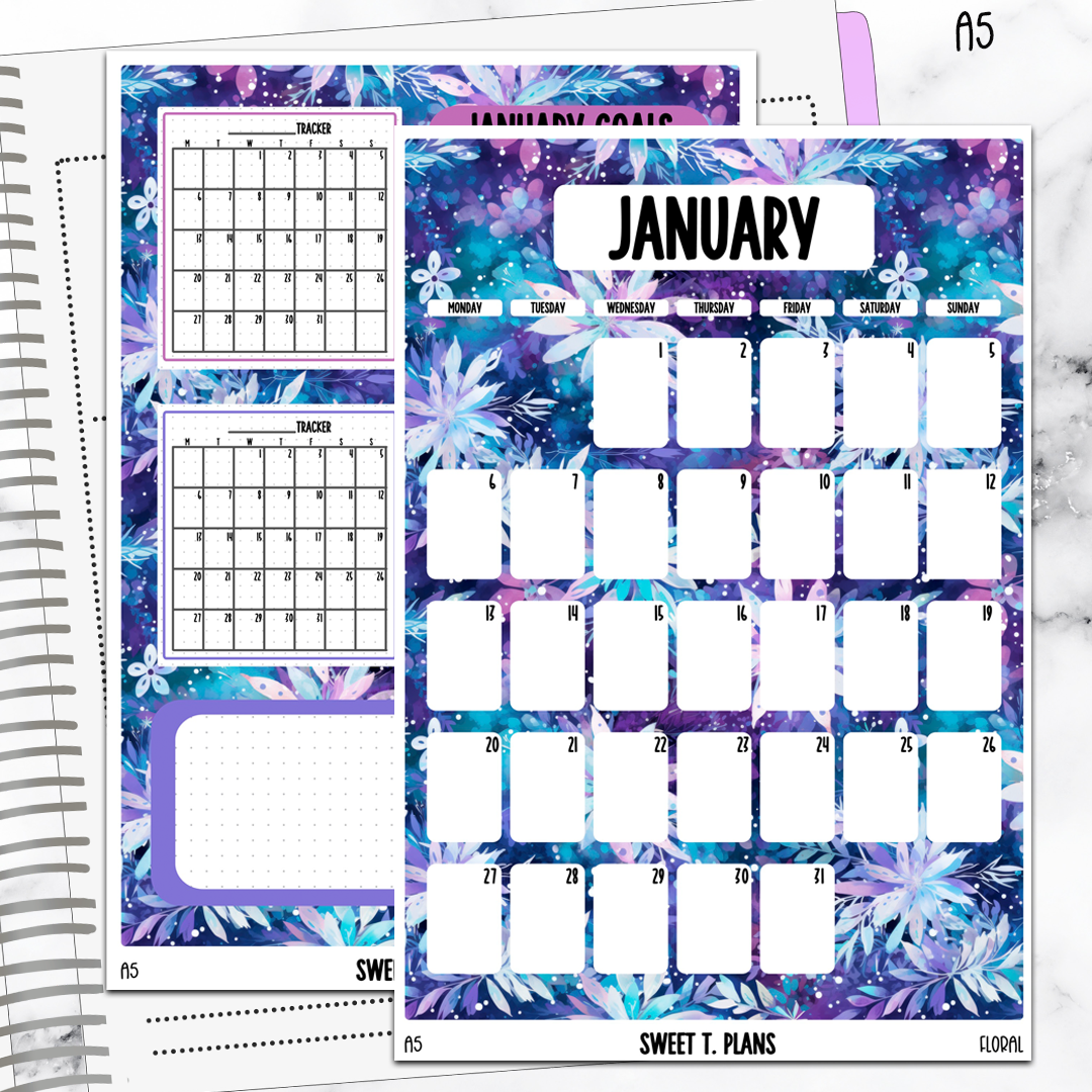 January Monthly Floral Jumbo Sticker A5w A5 B6 Hobonichi Cousin