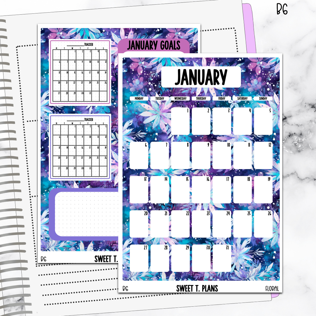 January Monthly Floral Jumbo Sticker A5w A5 B6 Hobonichi Cousin