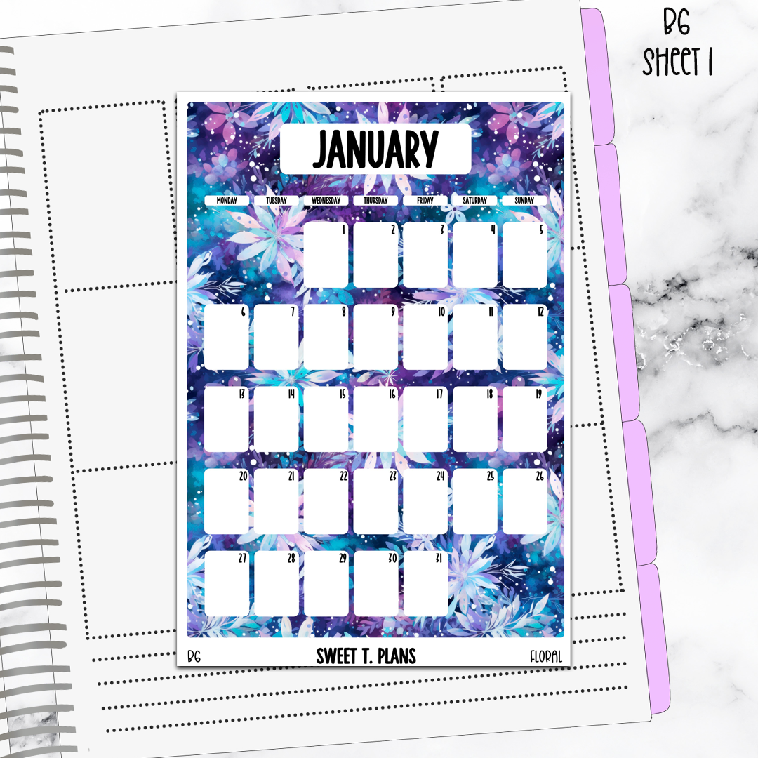 January Monthly Floral Jumbo Sticker A5w A5 B6 Hobonichi Cousin