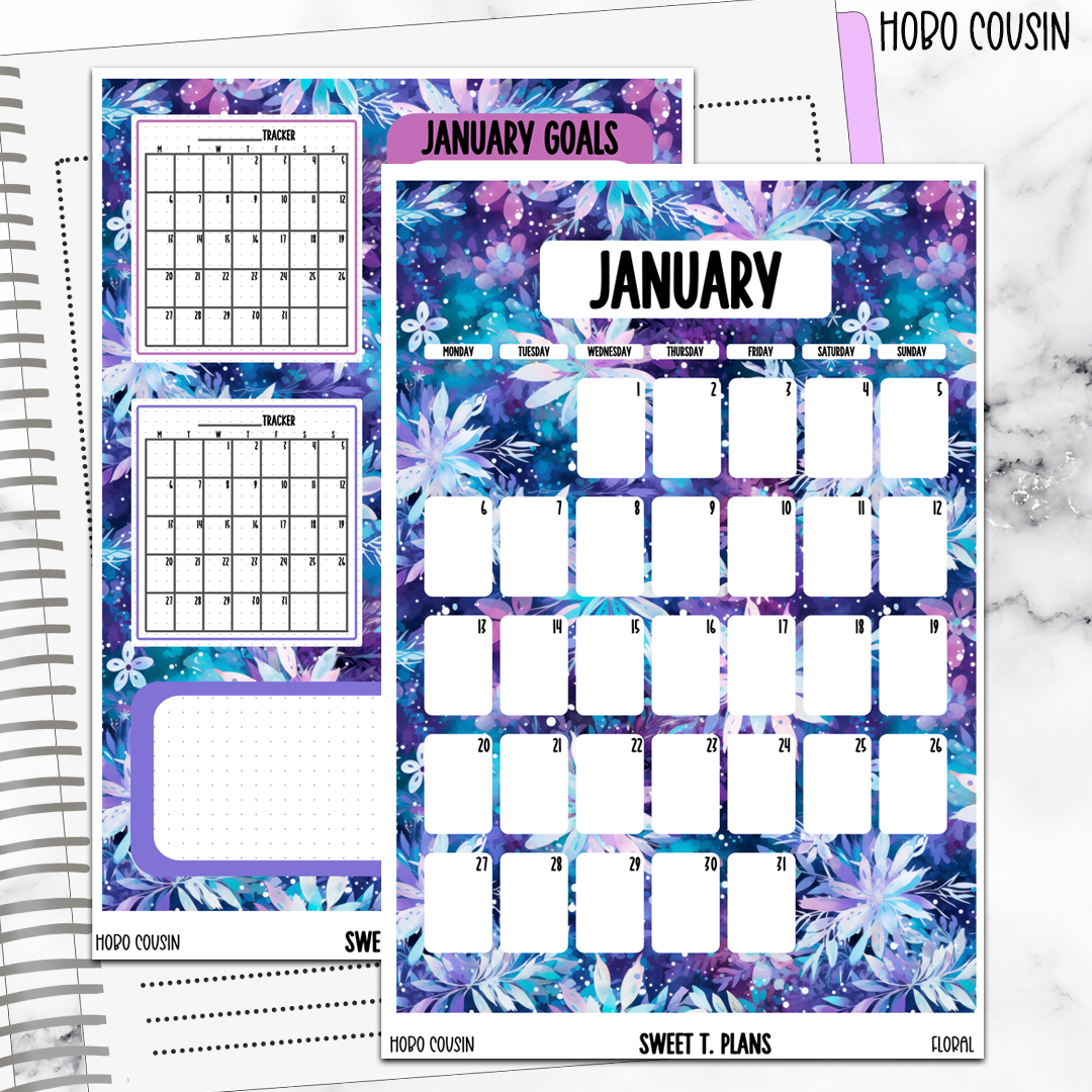 January Monthly Floral Jumbo Sticker A5w A5 B6 Hobonichi Cousin