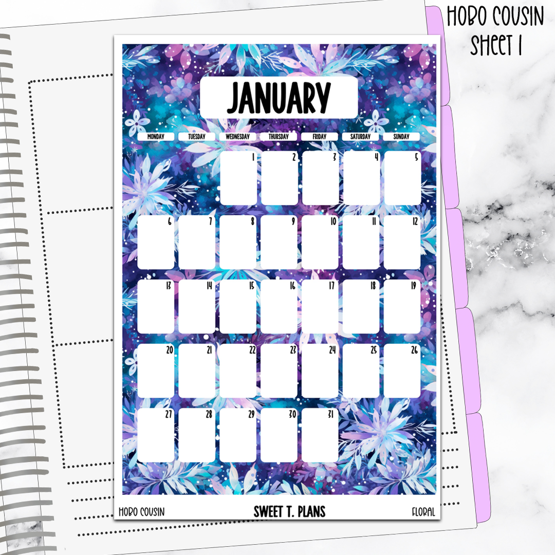 January Monthly Floral Jumbo Sticker A5w A5 B6 Hobonichi Cousin