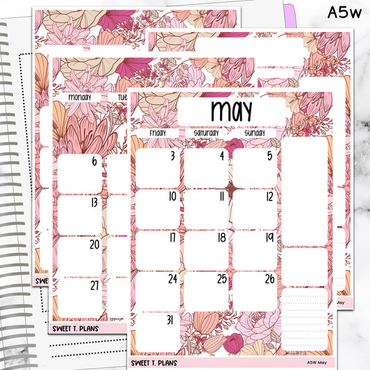 May Floral Monthly Jumbo Sticker Full Sheet A5w B6 Hobonichi Cousin
