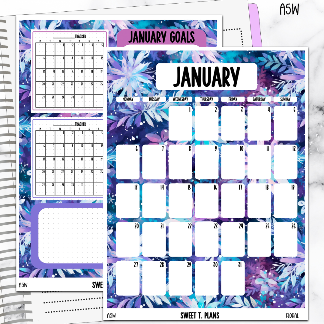 January Monthly Floral Jumbo Sticker A5w A5 B6 Hobonichi Cousin