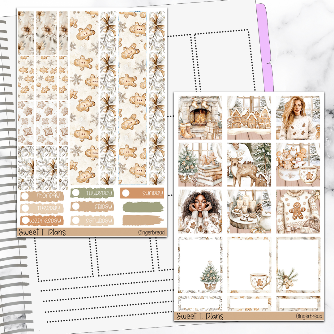 Gingerbread Christmas Holiday Hobonichi Cousin Weekly Sticker Kit