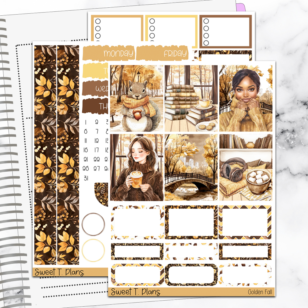 Golden Fall Autumn Harvest Vertical Mini/B6 Print Pression Weekly Sticker Kit